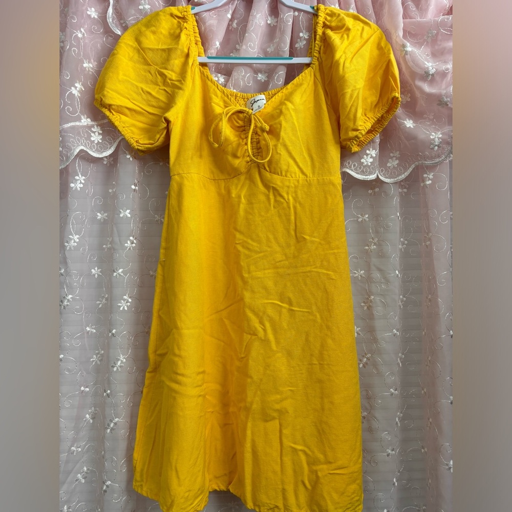 Japna Sunflower Midi Dress with Puff Sleeves